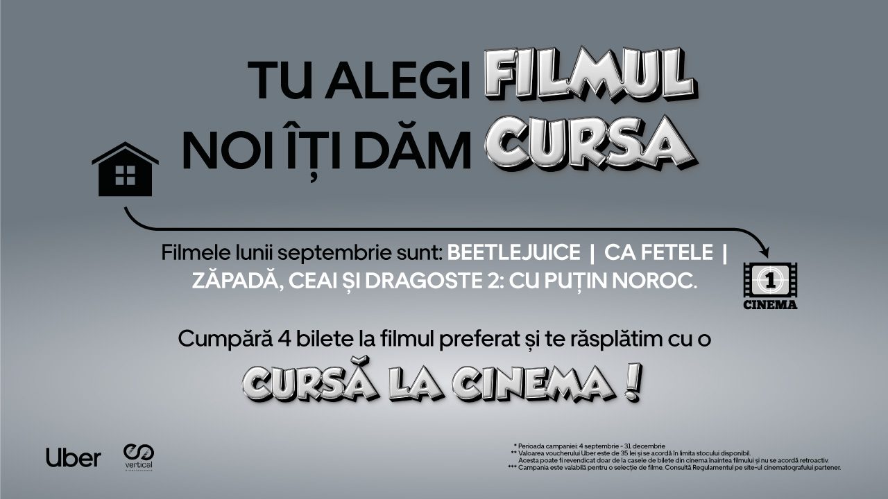 Vertical Entertainment și Uber lansează o campanie care te recompensează cu vouchere de Uber pentru mersul la film